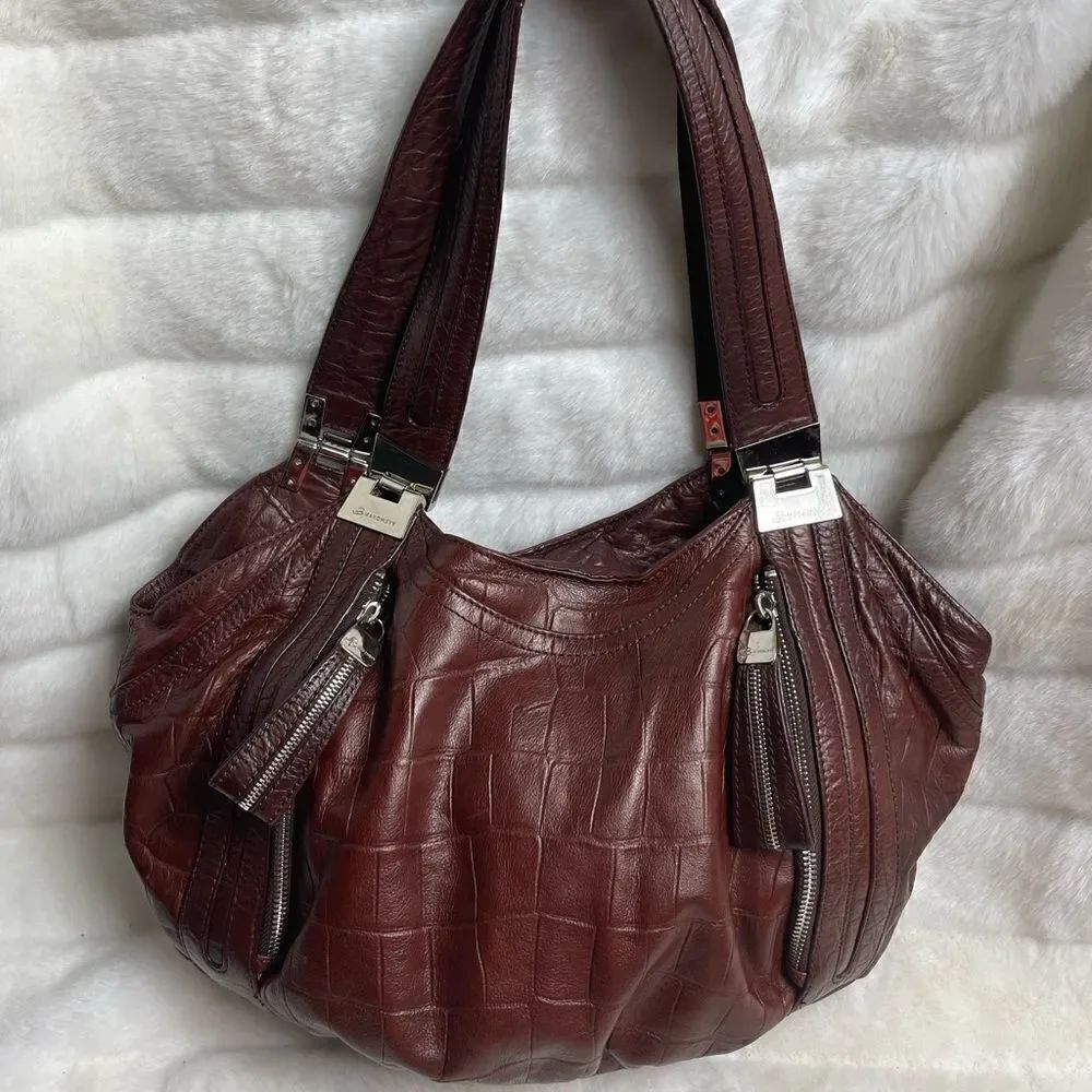 B.Makowsky leather crocs prints shoulder bag with silver tone hardwares